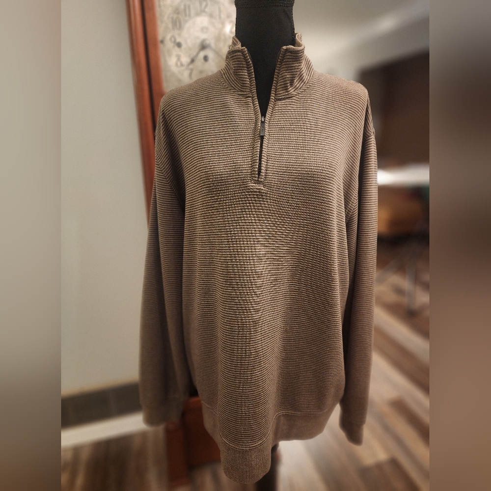 Van Huesen 1/4 zip sweater, brown stripe